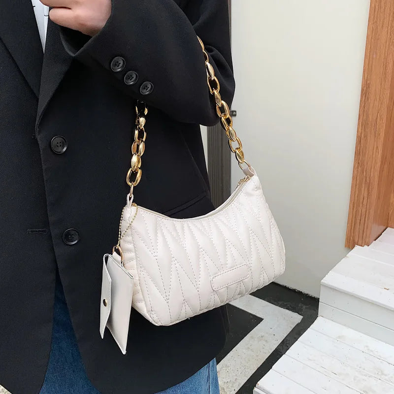 Embroidery Shoulder Bag Chain Women Bags Pu Leather Handbags Lady Underarm Bag