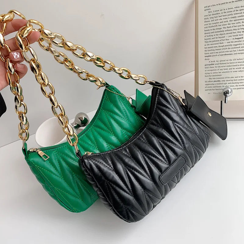 Embroidery Shoulder Bag Chain Women Bags Pu Leather Handbags Lady Underarm Bag