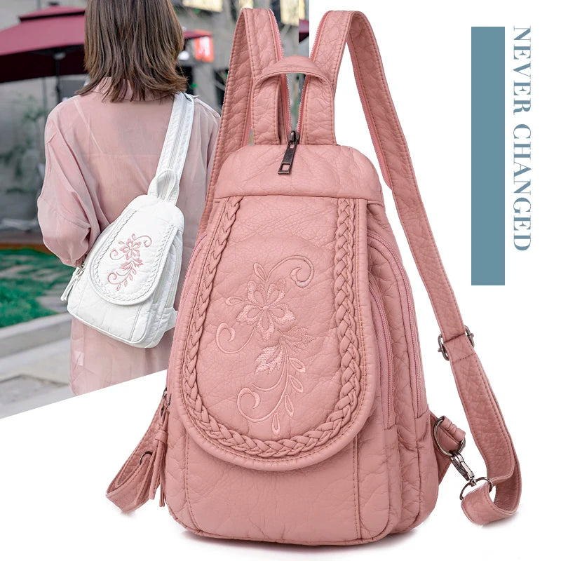 Solid Soft Backpack For Women Travel School Bag