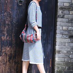 Ethnic Striped Handbag Women Unique Boho Sling Shoulder Crossbody Bag