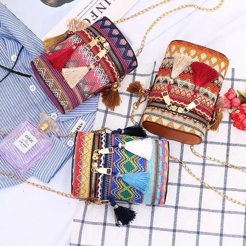 Ethnic Style Shoulder Crossbody Bag with Tassel