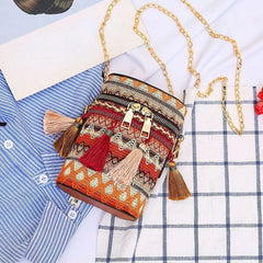 Ethnic Style Shoulder Crossbody Bag with Tassel