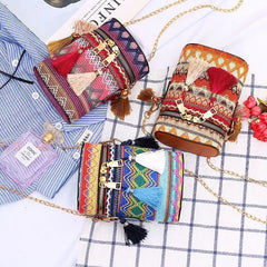 Ethnic Style Shoulder Crossbody Bag Tassel Hand-Woven Bucket Purse