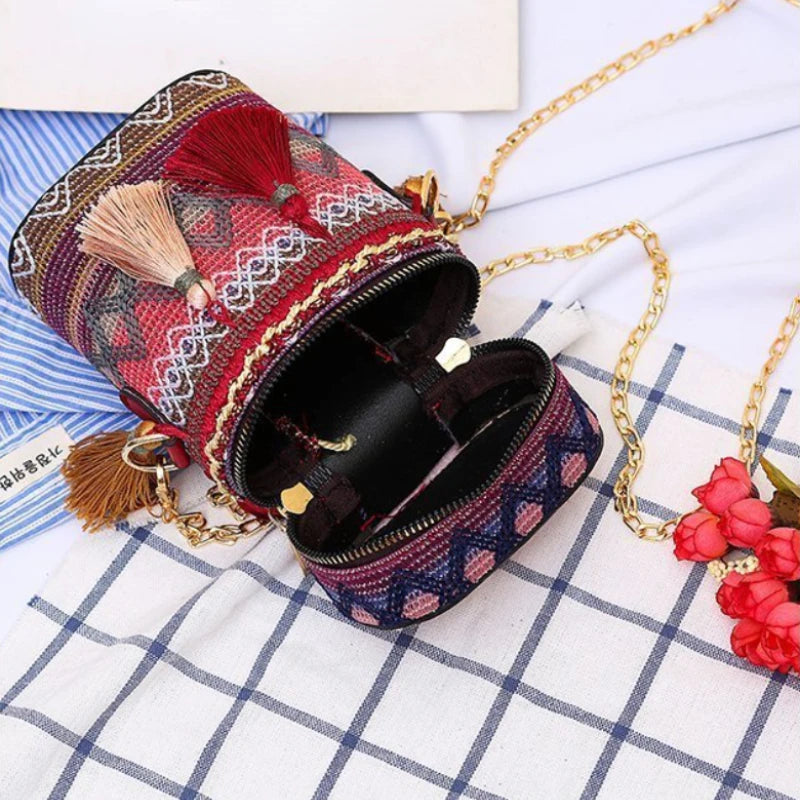 Ethnic Style Shoulder Crossbody Bag with Tassel