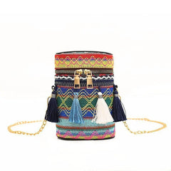 Ethnic Style Shoulder Crossbody Bag with Tassel