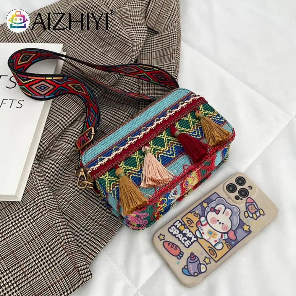 Ethnic Style Women PU Leather Stripes Printing Shoulder Crossbody Messenger Bag