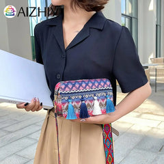 Ethnic Style Women PU Leather Stripes Printing Shoulder Crossbody Messenger Bag