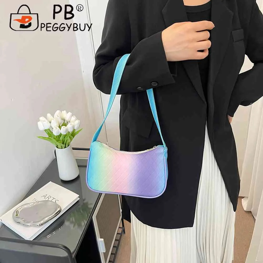 Evening Bags Gradient Women Shoulder Bags Leather Female Armpit Handbag