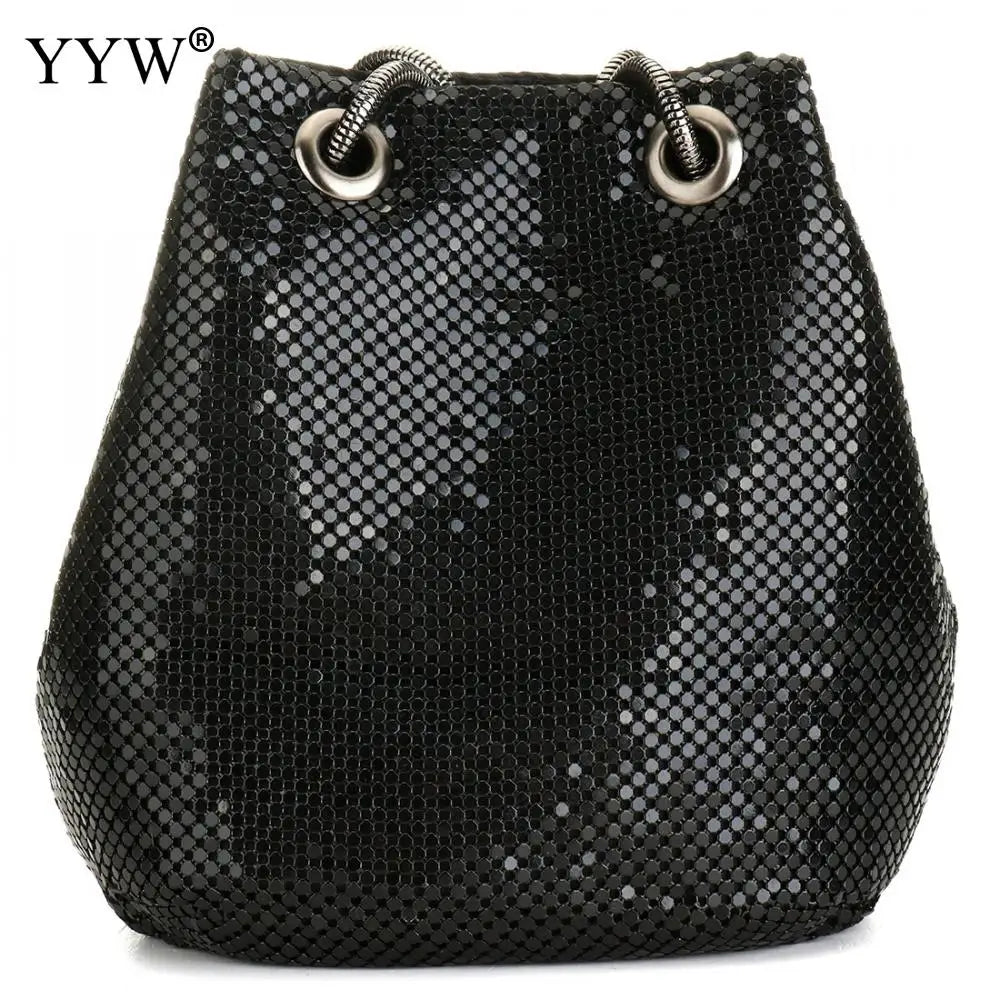 Evening Party Clutch Bucket Bags Long Chain Shoulder Bag Sliver Purse
