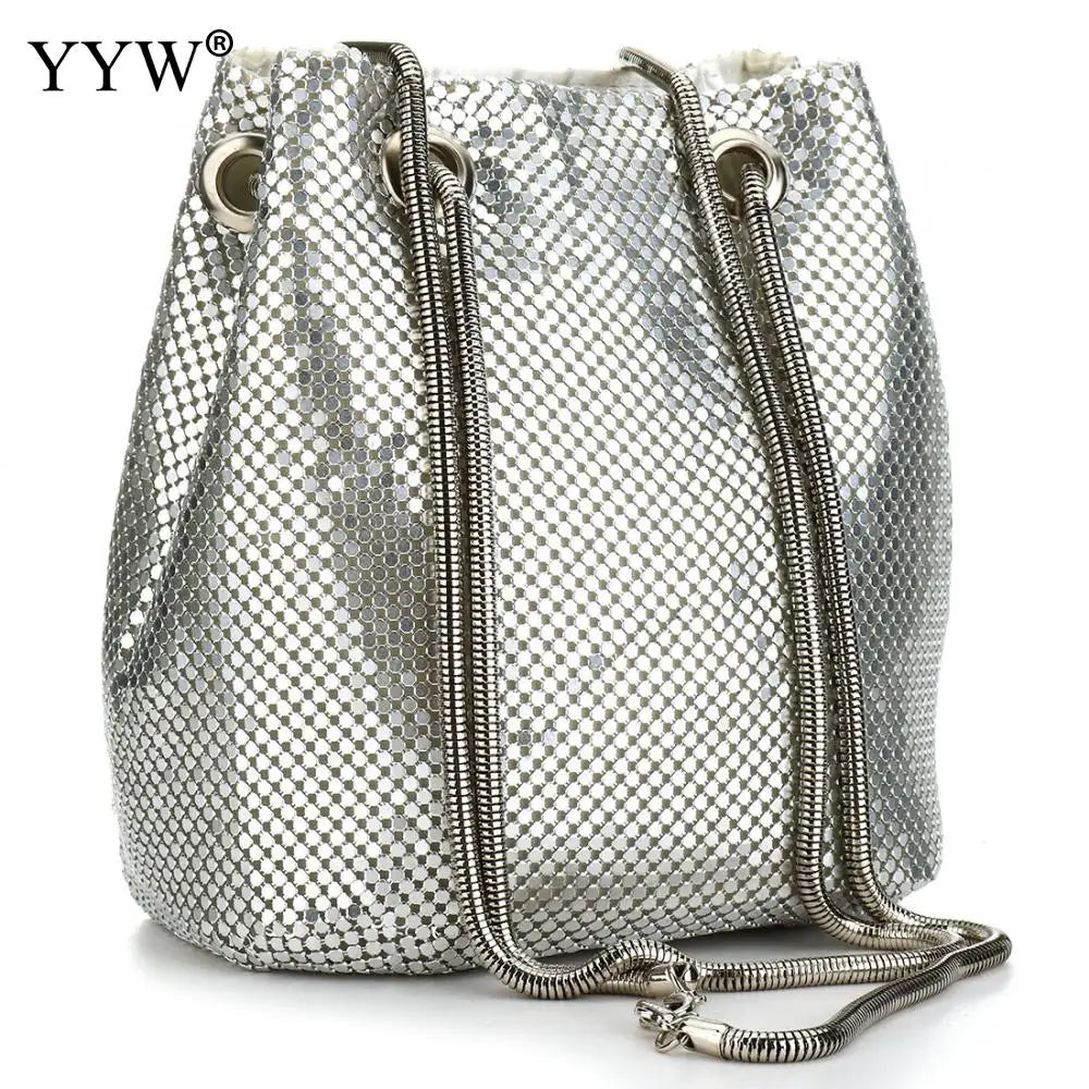 Evening Party Clutch Bucket Bags Long Chain Shoulder Bag Sliver Purse