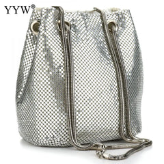 Evening Party Clutch Bucket Bags Long Chain Shoulder Bag Sliver Purse