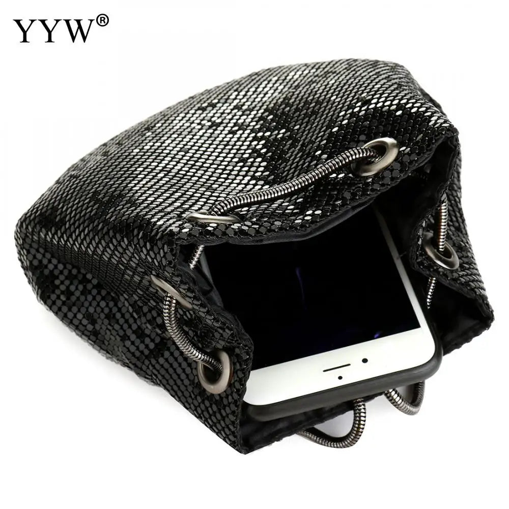 Evening Party Clutch Bucket Bags Long Chain Shoulder Bag Sliver Purse