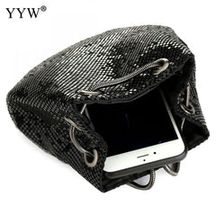Evening Party Clutch Bucket Bags Long Chain Shoulder Bag Sliver Purse
