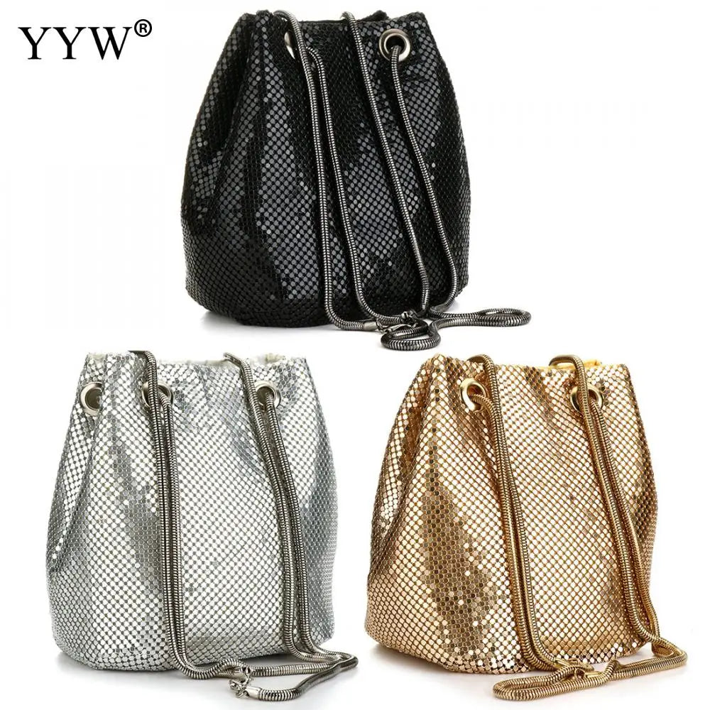 Evening Party Clutch Bucket Bags Long Chain Shoulder Bag Sliver Purse