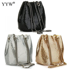 Evening Party Clutch Bucket Bags Long Chain Shoulder Bag Sliver Purse