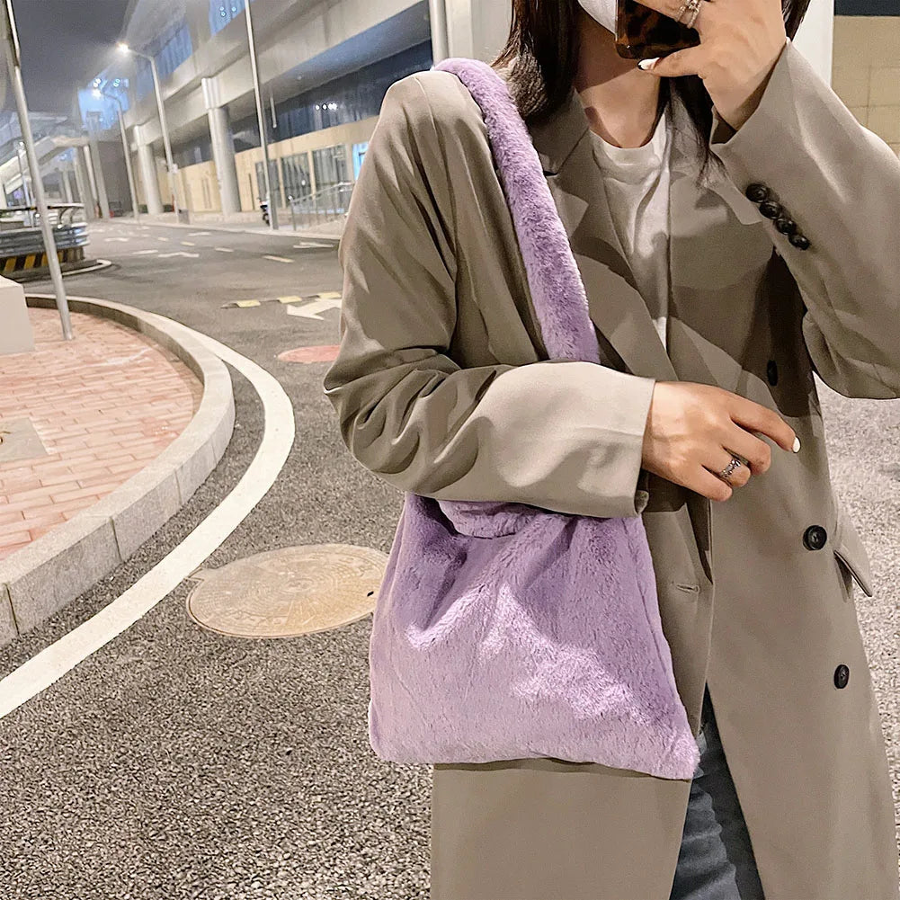 Plush Shoulder Shopping Bag Female Large Capacity Handbags