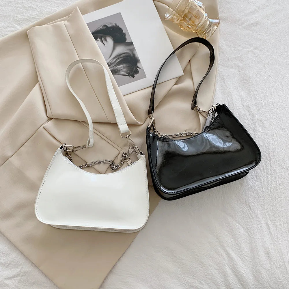 Retro Women Top-handle Totes Shoulder Bag Solid Chain Handbag