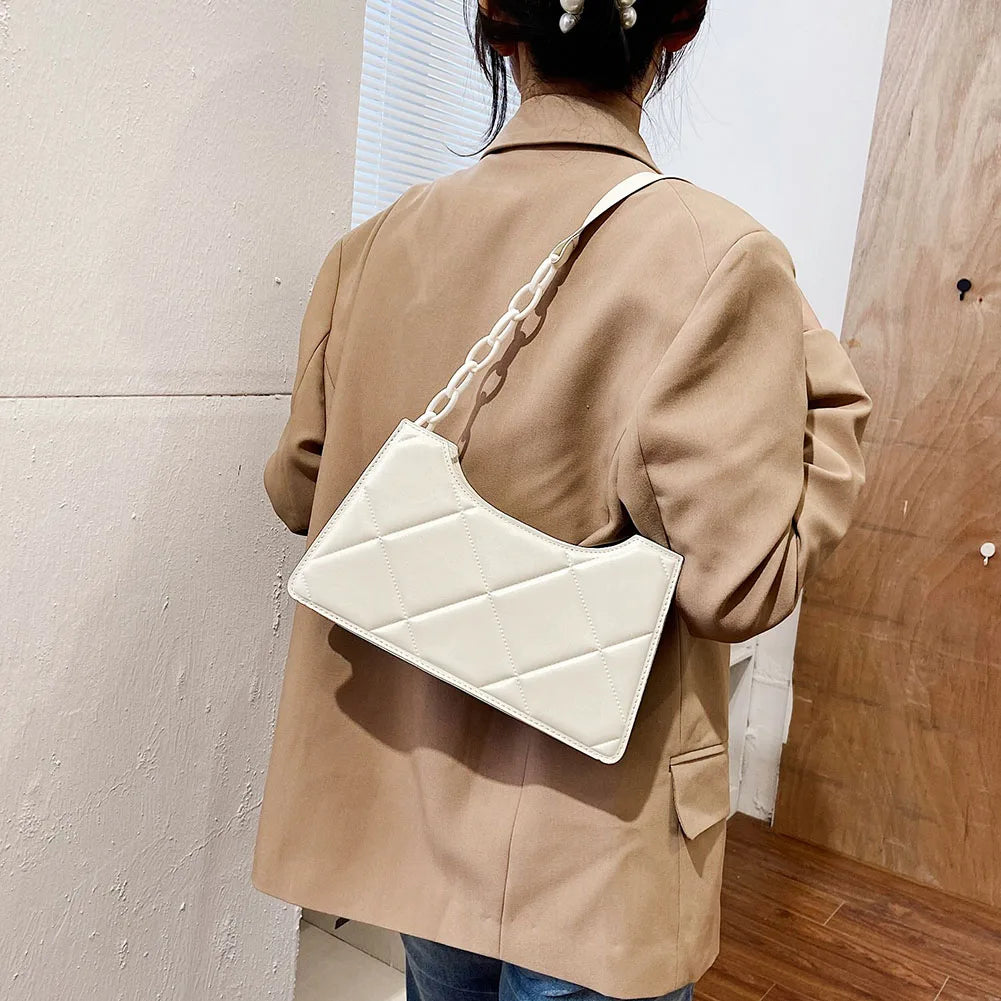 PU Leather Shoulder Bag Ladies Casual Zipper Solid Underarm Bags