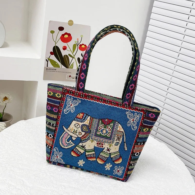Retro Casual Women Totes Shoulder Bags Embroidery Canvas Handbags