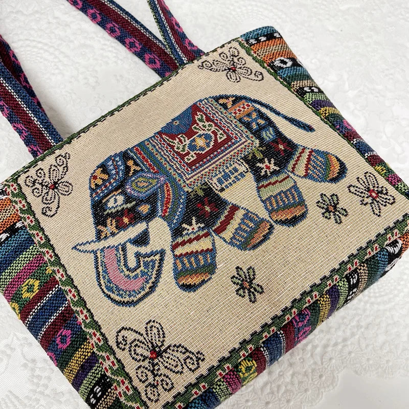 Retro Casual Women Totes Shoulder Bags Embroidery Canvas Handbags