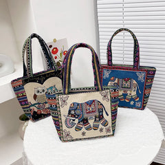 Retro Casual Women Totes Shoulder Bags Embroidery Canvas Handbags