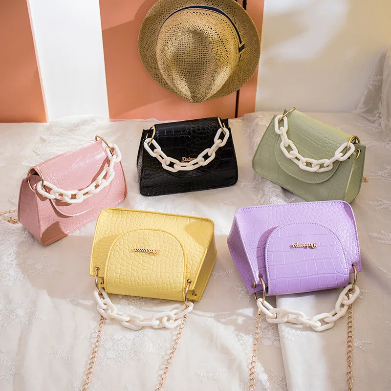 Casual Women Leather Chain Handbag Solid Color Tote Shoulder Bag