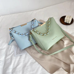 Retro Casual Women Totes Shoulder Bags - Leather Solid Chain Handbags