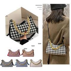 Vintage Houndstooth Chain Hobo Tote PU Shoulder Bag