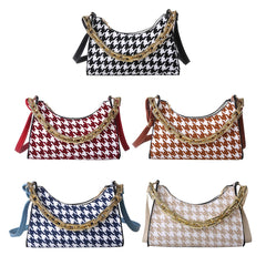 Vintage Houndstooth Chain Hobo Tote PU Shoulder Bag