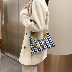 Vintage Houndstooth Chain Hobo Tote PU Shoulder Bag