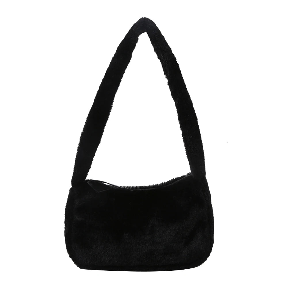 Vintage Plush Handbag Women Underarm Purse Top-handle Bag