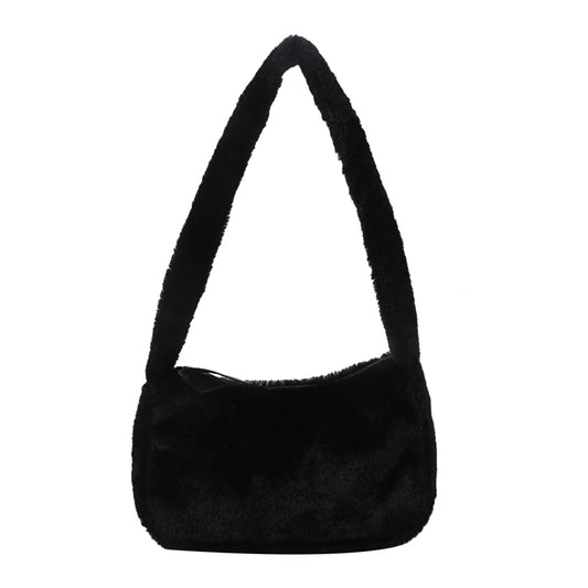 Vintage Plush Handbag Women Underarm Purse Top-handle Bag