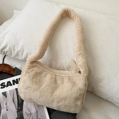 Vintage Plush Handbag Women Underarm Purse Top-handle Bag