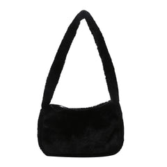 Vintage Plush Handbag Women Underarm Purse Top-handle Bag