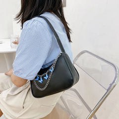 Retro Casual Totes Shoulder Bags for Women Butterfly Print Chain Handbags
