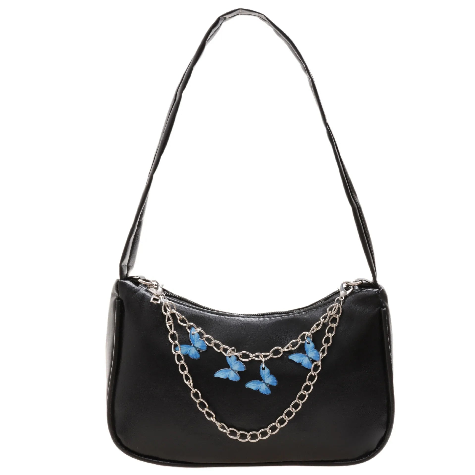 Retro Casual Totes Shoulder Bags for Women Butterfly Print Chain Handbags