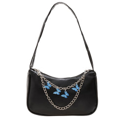 Retro Casual Totes Shoulder Bags for Women Butterfly Print Chain Handbags