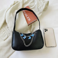 Retro Casual Totes Shoulder Bags for Women Butterfly Print Chain Handbags
