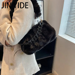 Fluffy Plush Women Shoulder Bag Acrylic Chains Purses Handbags Crossbody Tote