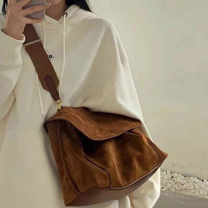 Vintage Women Shoulder Bag Frosted PU Leather Large Books Handbag Purse