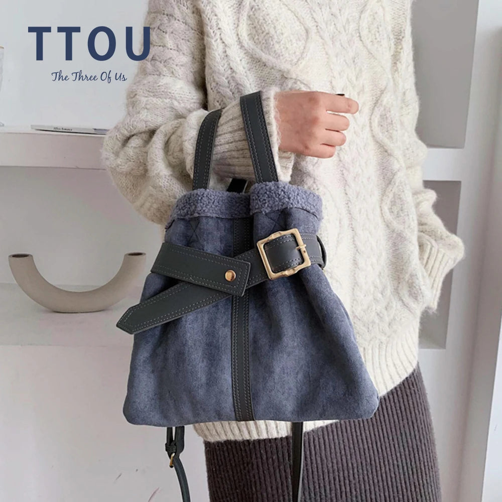 Faux Fur Crossbody Bag Women's Winter Large Handbag Leather Shoulder Bag