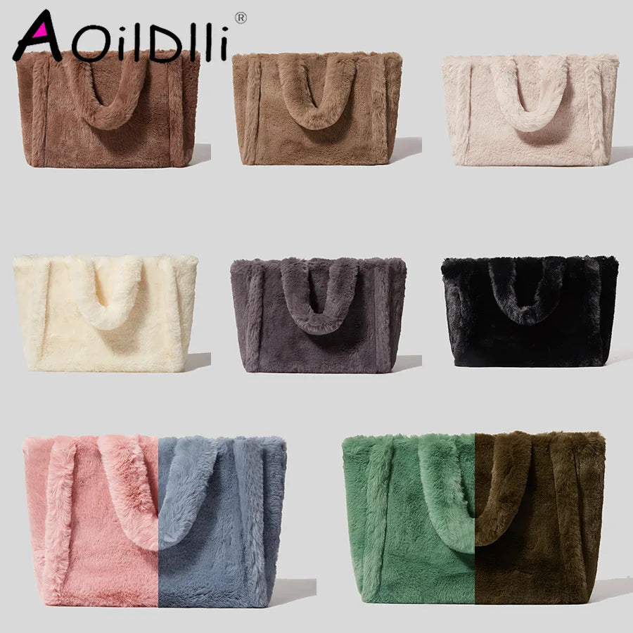 Faux Fur Large Tote Bag Teddy Women Handbags Soft Fluffy Plush Lady Handbags