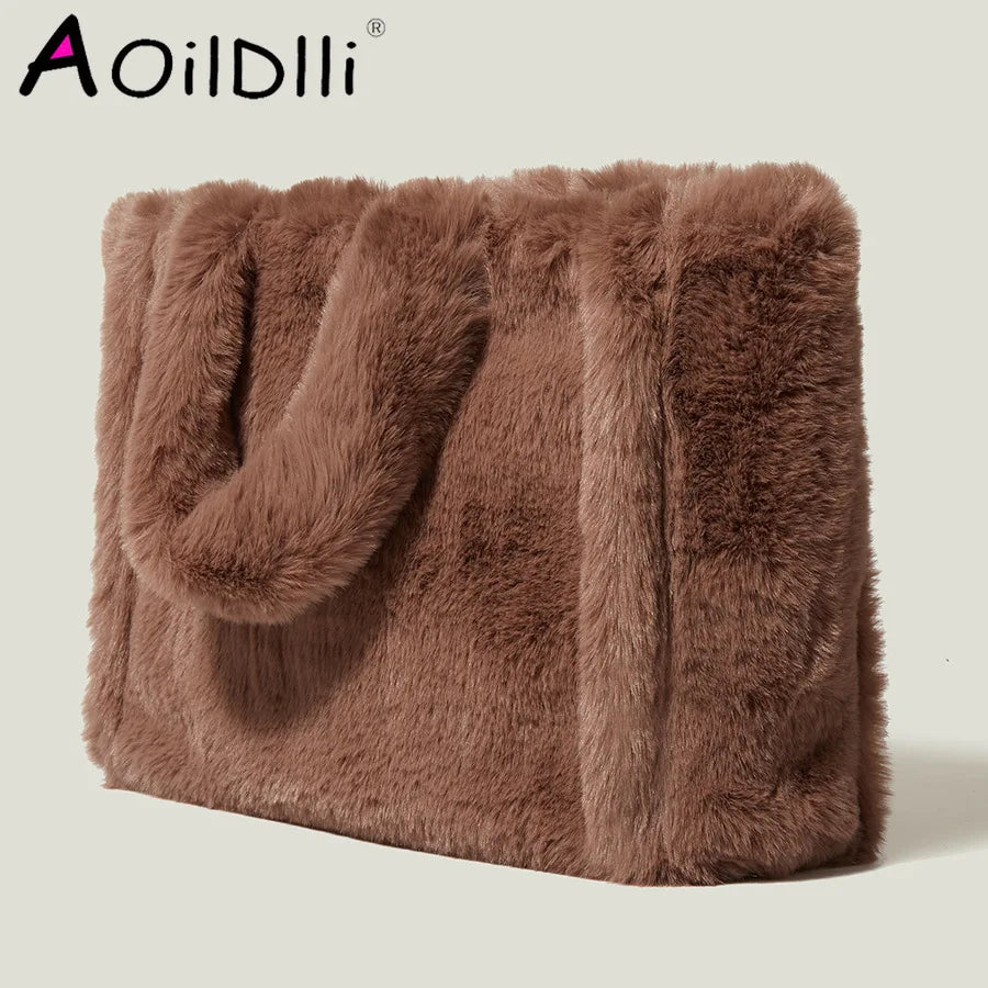 Faux Fur Large Tote Bag Teddy Women Handbags Soft Fluffy Plush Lady Handbags