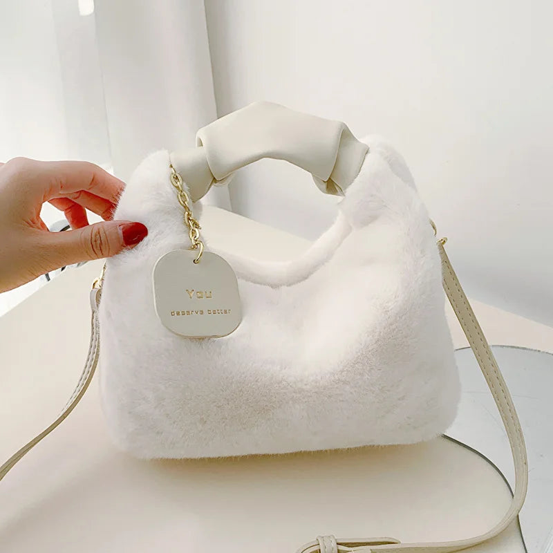 Faux Fur Handbag Hobos Zipper Small Shoulder Crossbody Bags for Women