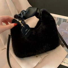 Faux Fur Handbag Hobos Zipper Small Shoulder Crossbody Bags for Women
