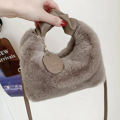 Faux Fur Handbag Hobos Zipper Small Shoulder Crossbody Bags for Women