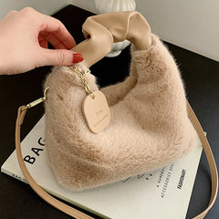 Faux Fur Handbag Hobos Zipper Small Shoulder Crossbody Bags for Women