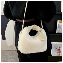 Faux Fur Handbag Hobos Zipper Small Shoulder Crossbody Bags for Women