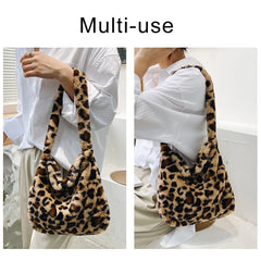 Faux Fur Women Shoulder Bag Love Heart Printing Soft Plush Female Crossbody Bag