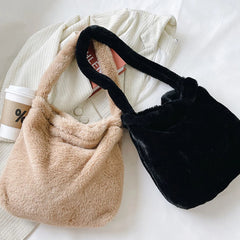 Faux Fur Women Shoulder Bag Love Heart Printing Soft Plush Female Crossbody Bag